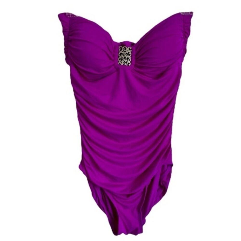 Designer Carmen Marc Valvo Hot Pink Ruched Bandeau One-Piece